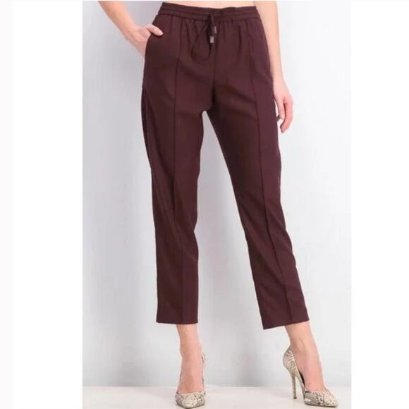 Mango Women's Maroon Pull On Drawstring Ankle Pants Cropped Pockets - Picture 1 of 5
